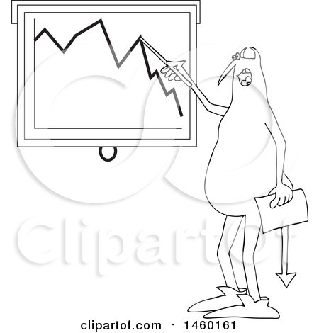 Clipart of a Black and White Devil Discussing a Decline in the Economy - Royalty Free Vector Illustration by djart