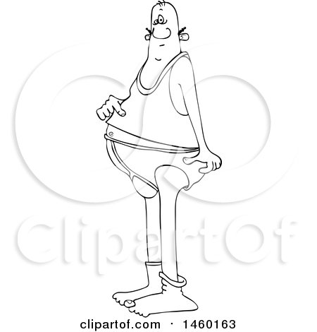 Clipart of a Black and White Chubby Man in His Underwear, with a Hole in His Sock - Royalty Free Vector Illustration by djart