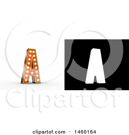 Clipart of a 3D Vintage Theater Styled Letter a Design with Light Bulbs Illuminating It - Royalty Free Illustration by stockillustrations