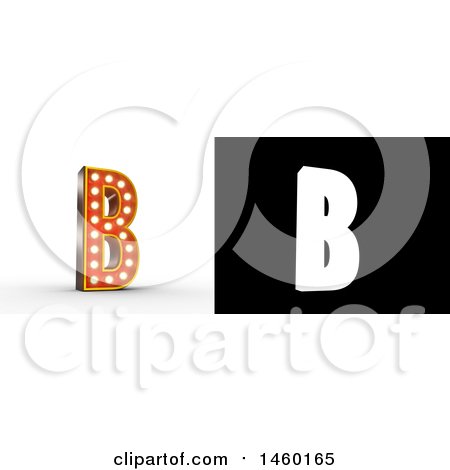 Clipart of a 3D Vintage Theater Styled Letter B Design with Light Bulbs Illuminating It - Royalty Free Illustration by stockillustrations