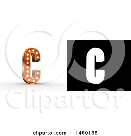 Clipart of a 3D Vintage Theater Styled Letter C Design with Light Bulbs Illuminating It - Royalty Free Illustration by stockillustrations
