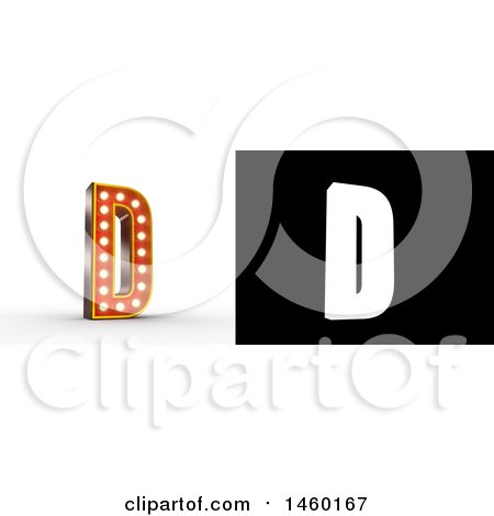 Clipart of a 3D Vintage Theater Styled Letter D Design with Light Bulbs Illuminating It - Royalty Free Illustration by stockillustrations