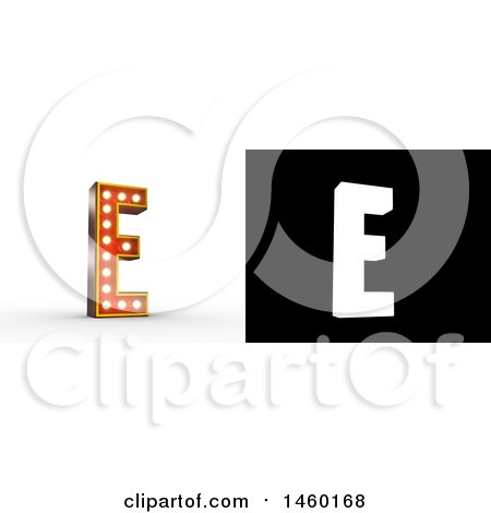 Clipart of a 3D Vintage Theater Styled Letter E Design with Light Bulbs Illuminating It - Royalty Free Illustration by stockillustrations