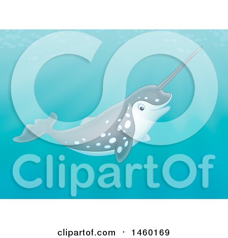 Clipart of a Cute Narwhal Swimming Underwater - Royalty Free Illustration by Alex Bannykh