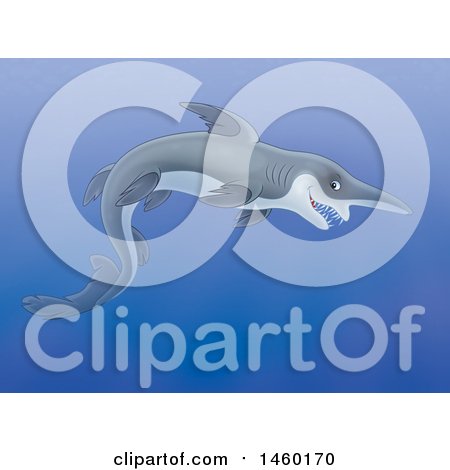 Clipart of a Goblin Shark Swimming Underwater - Royalty Free Illustration by Alex Bannykh