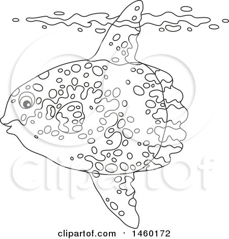 Clipart of a Black and White Moonfish Underwater with His Top Fin Sticking out of a Wave - Royalty Free Vector Illustration by Alex Bannykh