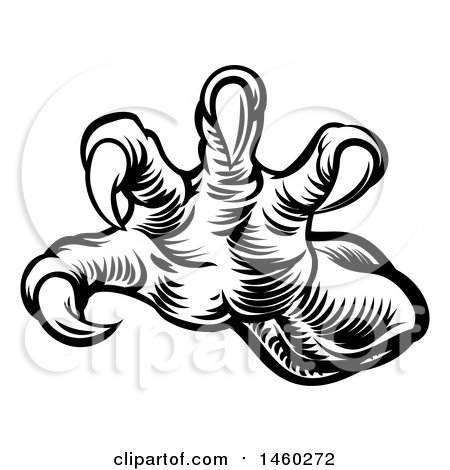 Clipart of Black and White Woodcut Monster or Dragon Claws - Royalty Free Vector Illustration by AtStockIllustration