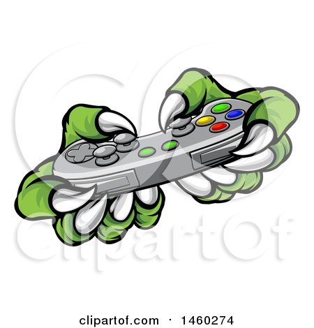 Clipart of Green Monster Claws Playing a Video Game with a Controller - Royalty Free Vector Illustration by AtStockIllustration