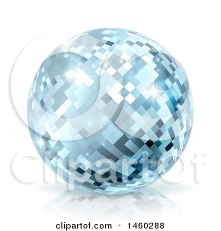 Clipart of a Sparkly Blue Disco Mirror Ball, on a Shaded White Background - Royalty Free Vector Illustration by AtStockIllustration