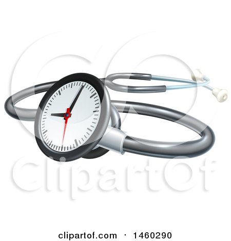 Clipart of a 3d Medical Stethoscope with a Clock - Royalty Free Vector Illustration by AtStockIllustration
