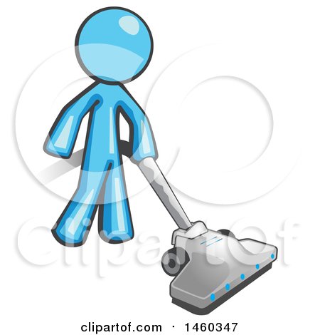 Clipart of a Light Blue Man Cleaning with a Canister Vacuum - Royalty Free Vector Illustration by Leo Blanchette