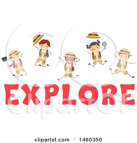 Clipart of a Group of Children Jumping over the Word Explore - Royalty Free Vector Illustration by BNP Design Studio