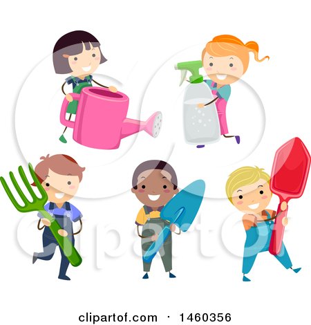 Clipart of a Group of Children with Gardening Tools - Royalty Free Vector Illustration by BNP Design Studio