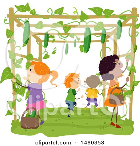 Clipart of a Group of Children Harvesting Beans - Royalty Free Vector Illustration by BNP Design Studio