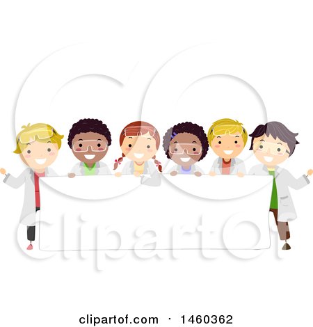 Clipart of a Group of Children in Science Lab Gear Around a Blank Sign - Royalty Free Vector Illustration by BNP Design Studio