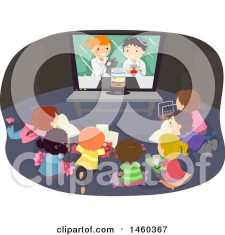 Clipart of a Group of Children Watching a Science Experiment Video - Royalty Free Vector Illustration by BNP Design Studio