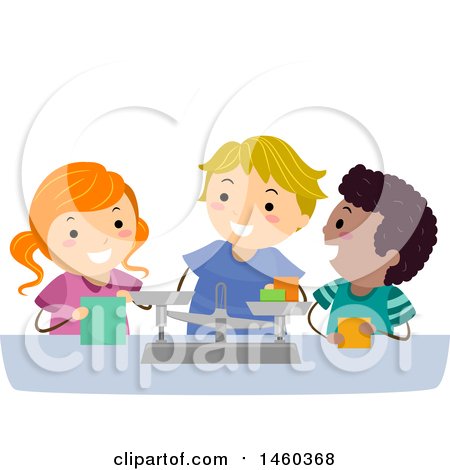 Clipart of a Group of Children Measuring with a Scale - Royalty Free Vector Illustration by BNP Design Studio