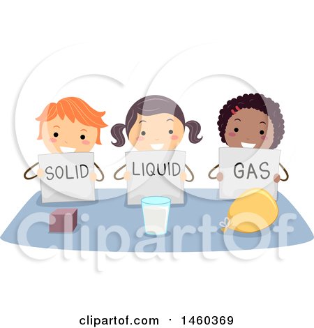 Clipart of a Group of Children with Solid Liquid and Gas - Royalty Free Vector Illustration by BNP Design Studio