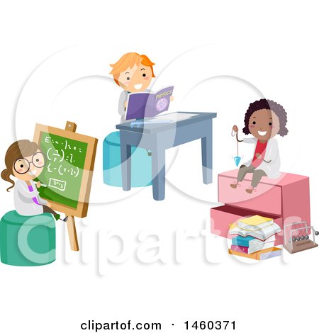 Clipart of a Group of Children Studying Physics - Royalty Free Vector Illustration by BNP Design Studio