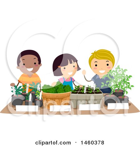 Clipart of a Group of Children Selling Seedlings - Royalty Free Vector Illustration by BNP Design Studio