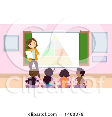 Clipart of a Group of Children Listening to a Teacher Discuss Nutrition - Royalty Free Vector Illustration by BNP Design Studio