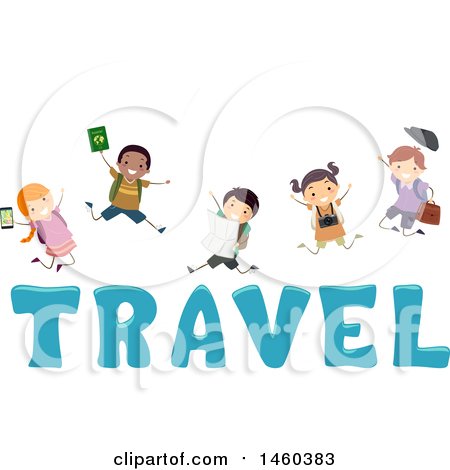 Clipart of a Group of Children Jumping over the Word Travel - Royalty Free Vector Illustration by BNP Design Studio