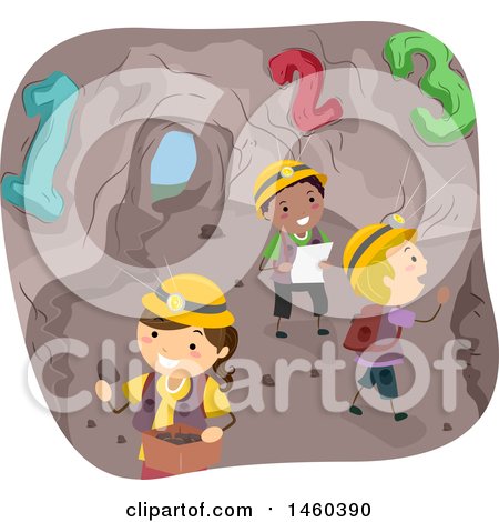 Clipart of a Group of Children Counting and Exploring a Cave - Royalty Free Vector Illustration by BNP Design Studio