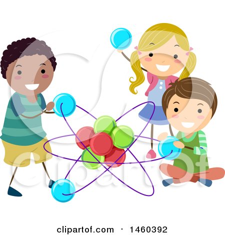 Clipart of a Group of Children Playing with an Atom - Royalty Free Vector Illustration by BNP Design Studio