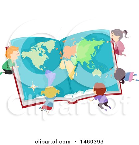 Clipart of a Group of Children Studying a Map in a Book - Royalty Free Vector Illustration by BNP Design Studio