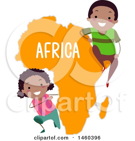 Clipart of Happy Children Around a Map of Africa - Royalty Free Vector Illustration by BNP Design Studio