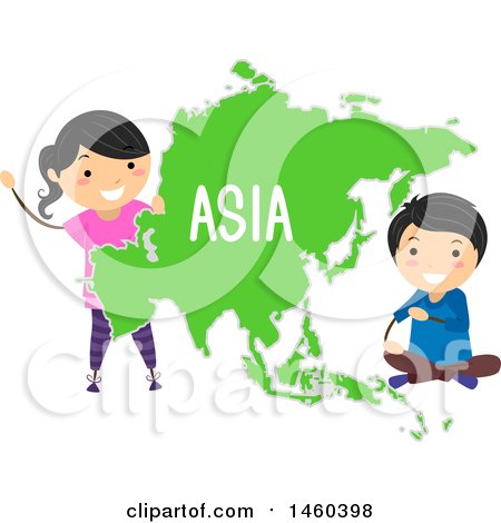 Clipart of Happy Children Around a Map of Asia - Royalty Free Vector Illustration by BNP Design Studio