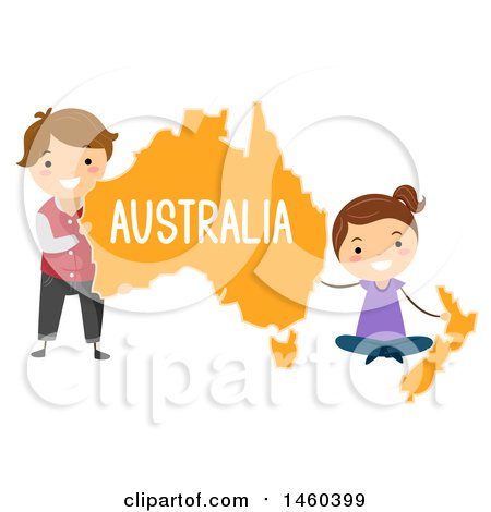 Clipart of Happy Children Around a Map of Australia - Royalty Free Vector Illustration by BNP Design Studio