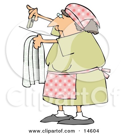 Woman Hanging Clothes On A Line To Dry In The Sunshine Clipart Illustration by djart
