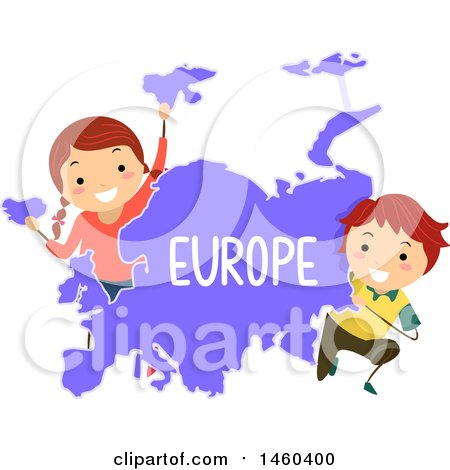 Clipart of Happy Children Around a Map of Europe - Royalty Free Vector Illustration by BNP Design Studio