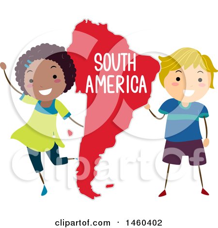 Clipart of Happy Children Around a Map of South America - Royalty Free Vector Illustration by BNP Design Studio