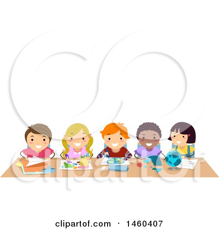 Clipart of a Group of Children Working at a Table Together - Royalty Free Vector Illustration by BNP Design Studio