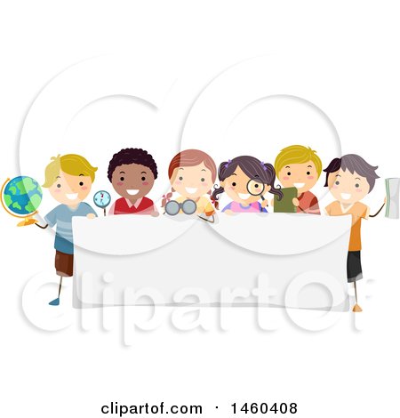 Clipart of a Group of Children Around a Banner - Royalty Free Vector Illustration by BNP Design Studio
