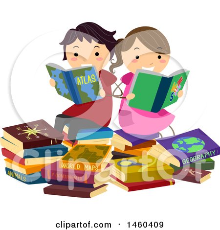 Clipart of a Boy and Girl Reading Geography Books - Royalty Free Vector Illustration by BNP Design Studio