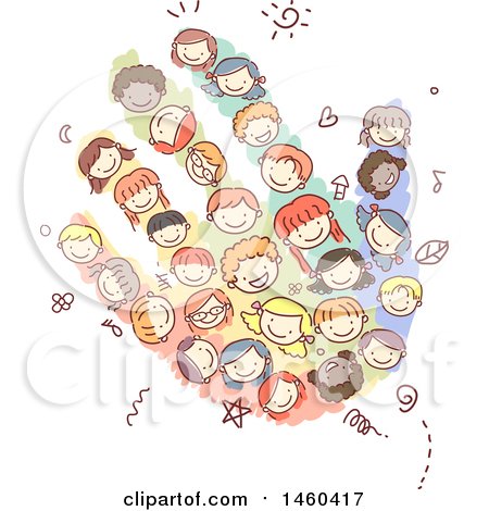 Clipart of a Sketched Group of Children Forming a Hand - Royalty Free Vector Illustration by BNP Design Studio