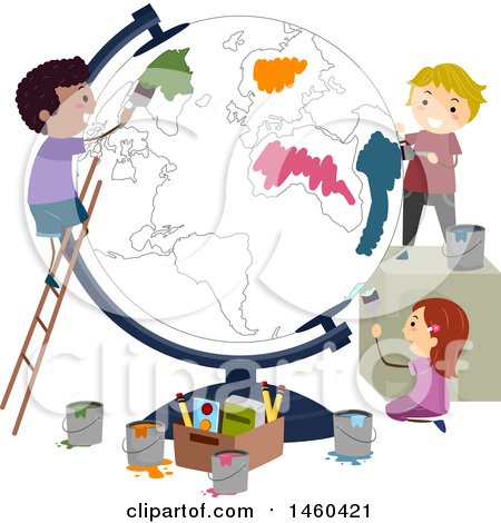 Clipart of a Group of Children Painting a Globe - Royalty Free Vector Illustration by BNP Design Studio