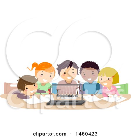 Clipart of a Group of Children Watching a Newtons Cradle - Royalty Free Vector Illustration by BNP Design Studio