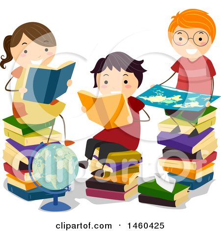 Clipart of a Group of Children Reading Books by a Globe - Royalty Free Vector Illustration by BNP Design Studio