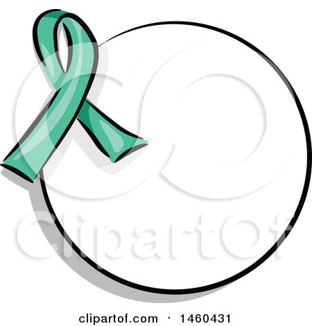 Clipart of a Blank Round Label with a Turquoise Awareness Ribbon - Royalty Free Vector Illustration by BNP Design Studio