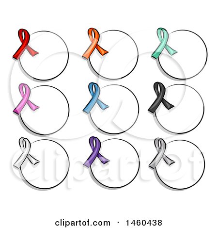 Clipart of Circle Labels with Awareness Ribbons in Different Colors - Royalty Free Vector Illustration by BNP Design Studio