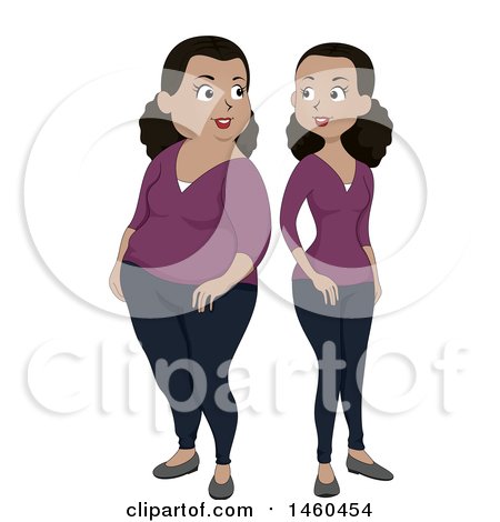 Clipart of a Black Woman Shown Before and After Losing Weight - Royalty Free Vector Illustration by BNP Design Studio