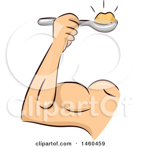 Clipart of a Strong Mans Arm with a Spoon of Protein Powder - Royalty Free Vector Illustration by BNP Design Studio