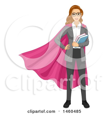 Clipart of a White Female Super Hero Teacher in a Pink Cape - Royalty Free Vector Illustration by BNP Design Studio