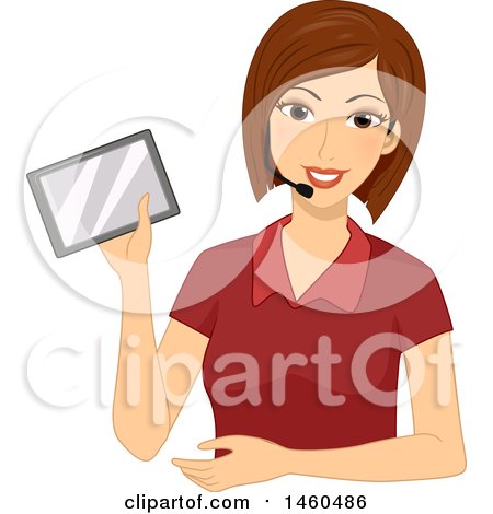 Clipart of a Friendly Female Teacher with a Personal Frequency Modulation System and a Tablet - Royalty Free Vector Illustration by BNP Design Studio