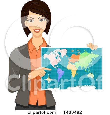 Clipart of a Female Teacher Holding a Geography Map - Royalty Free Vector Illustration by BNP Design Studio