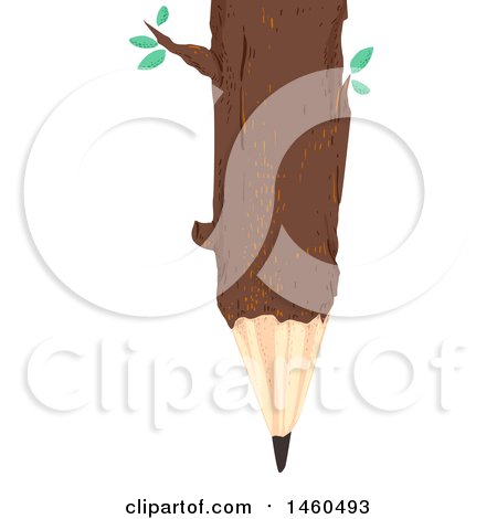 Clipart of a Tree Log with Leaves and Pencil Tip - Royalty Free Vector Illustration by BNP Design Studio